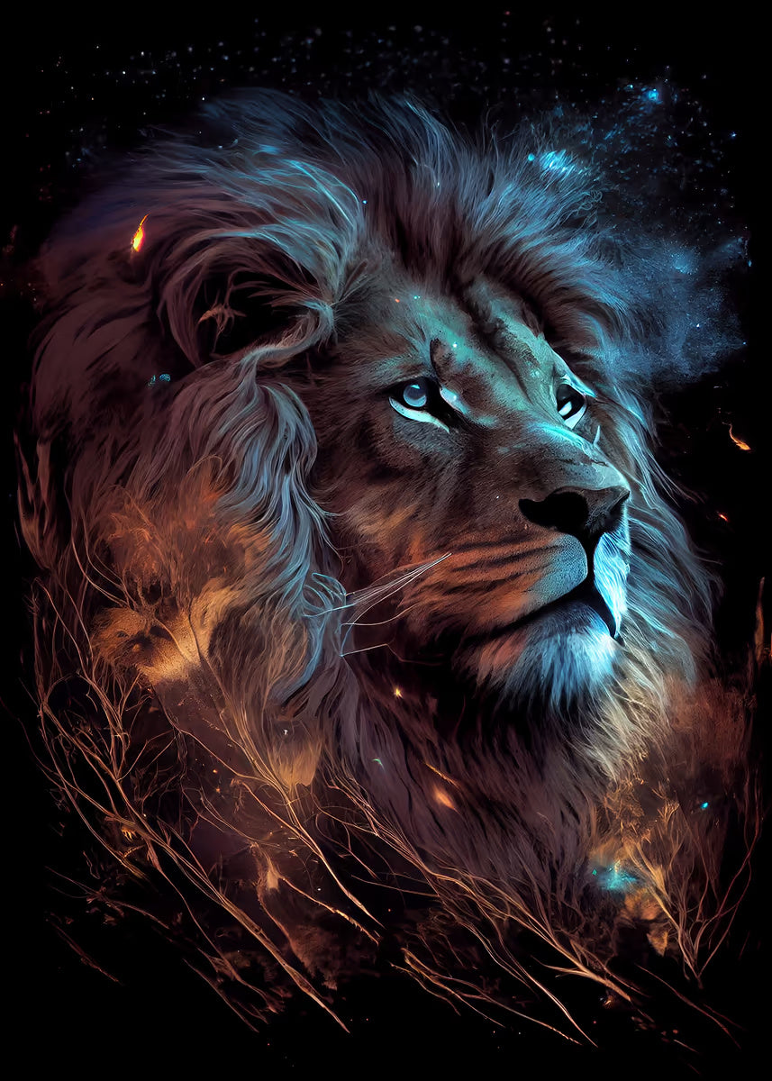 Cosmic Blue Lion Galaxy Mane 60x90cm Metal Print Ready to Hang - Bella Home Decor