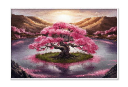 Oriental Cherry Tree, Sakura on the Lake Wall Art Limited Edition High Quality Print