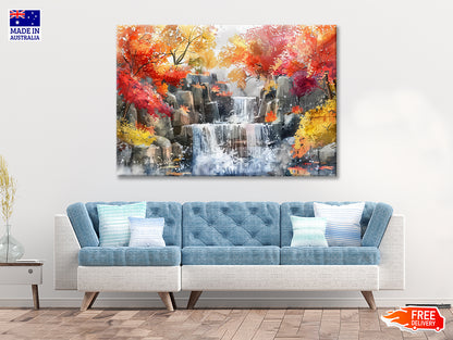 Waterfall Painting with Trees Print 100% Australian Made - Bella Home Decor