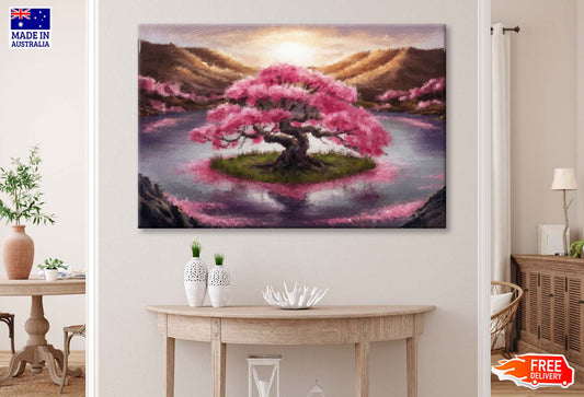 Oriental Cherry Tree, Sakura on the Lake Wall Art Limited Edition High Quality Print