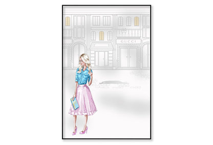 Stylish Woman with Fashion Store Wall Art Limited Edition High Quality Print Canvas Box Framed Black