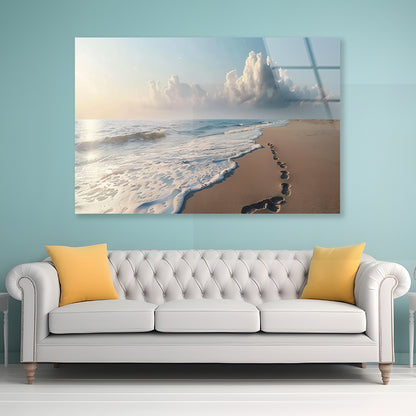 Beach with Waves and Clouds Acrylic Glass Print Tempered Glass Wall Art 100% Made in Australia Ready to Hang - Bella Home Decor