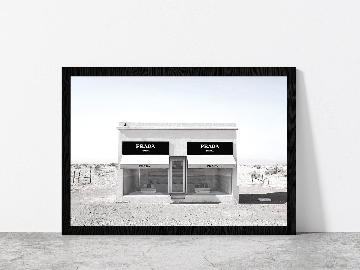 Fashion Store in Desert Faded Photograph Glass Framed Wall Art, Ready to Hang Quality Print Without White Border Black