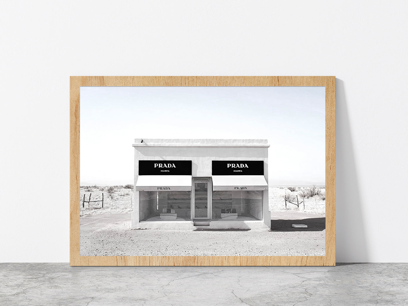 Fashion Store in Desert Faded Photograph Glass Framed Wall Art, Ready to Hang Quality Print Without White Border Oak