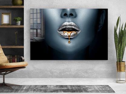 Woman Gold Silver Lips UV Direct Aluminum Print Australian Made Quality