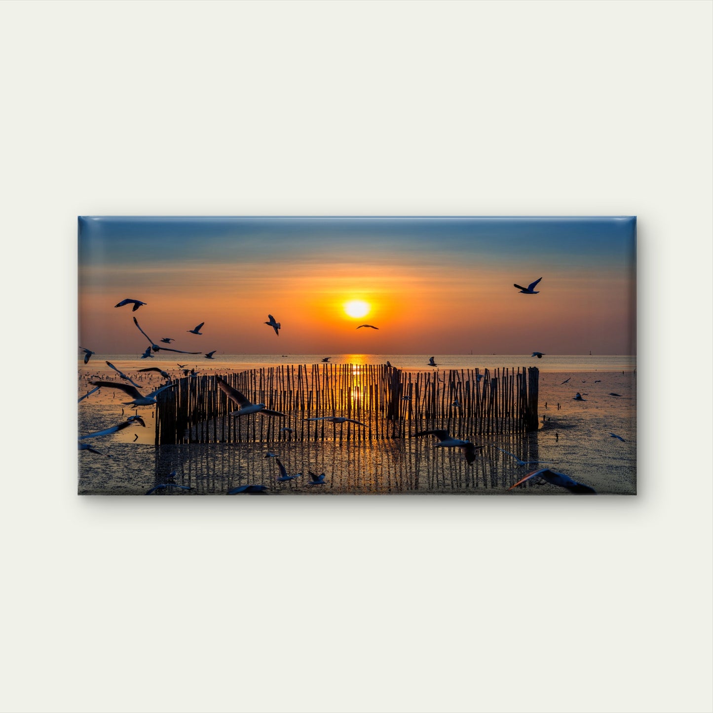 Sunset With Silhoutte Birds Flying Wall Art Canvas Office Home Room Framed 120x60cm