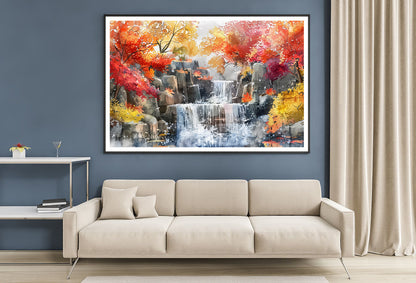 Waterfall Painting with Trees Home Decor Premium Quality Poster Print Choose Your Sizes - Bella Home Decor