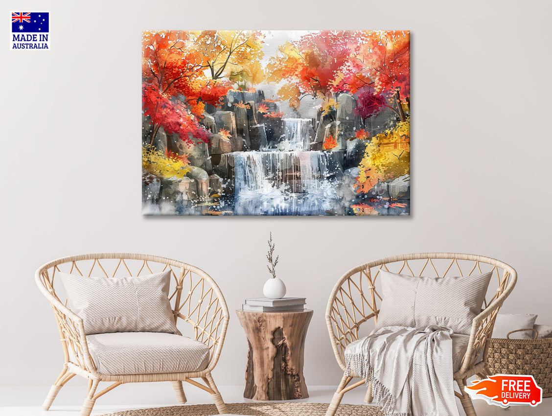 Waterfall Painting with Trees Print 100% Australian Made - Bella Home Decor
