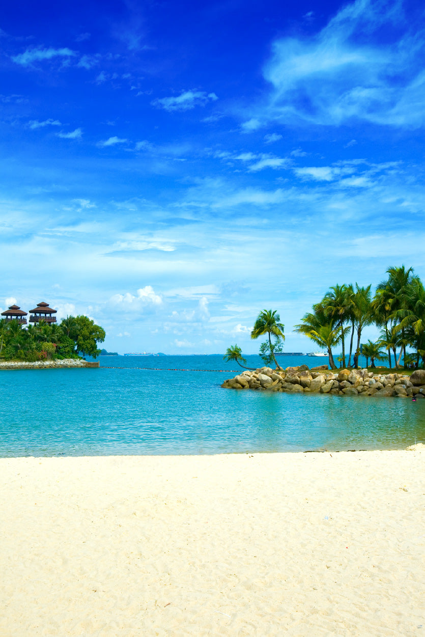 Tropical Secluded Lagoon Beach View Photograph Glass Framed Wall Art, Ready to Hang Quality Print