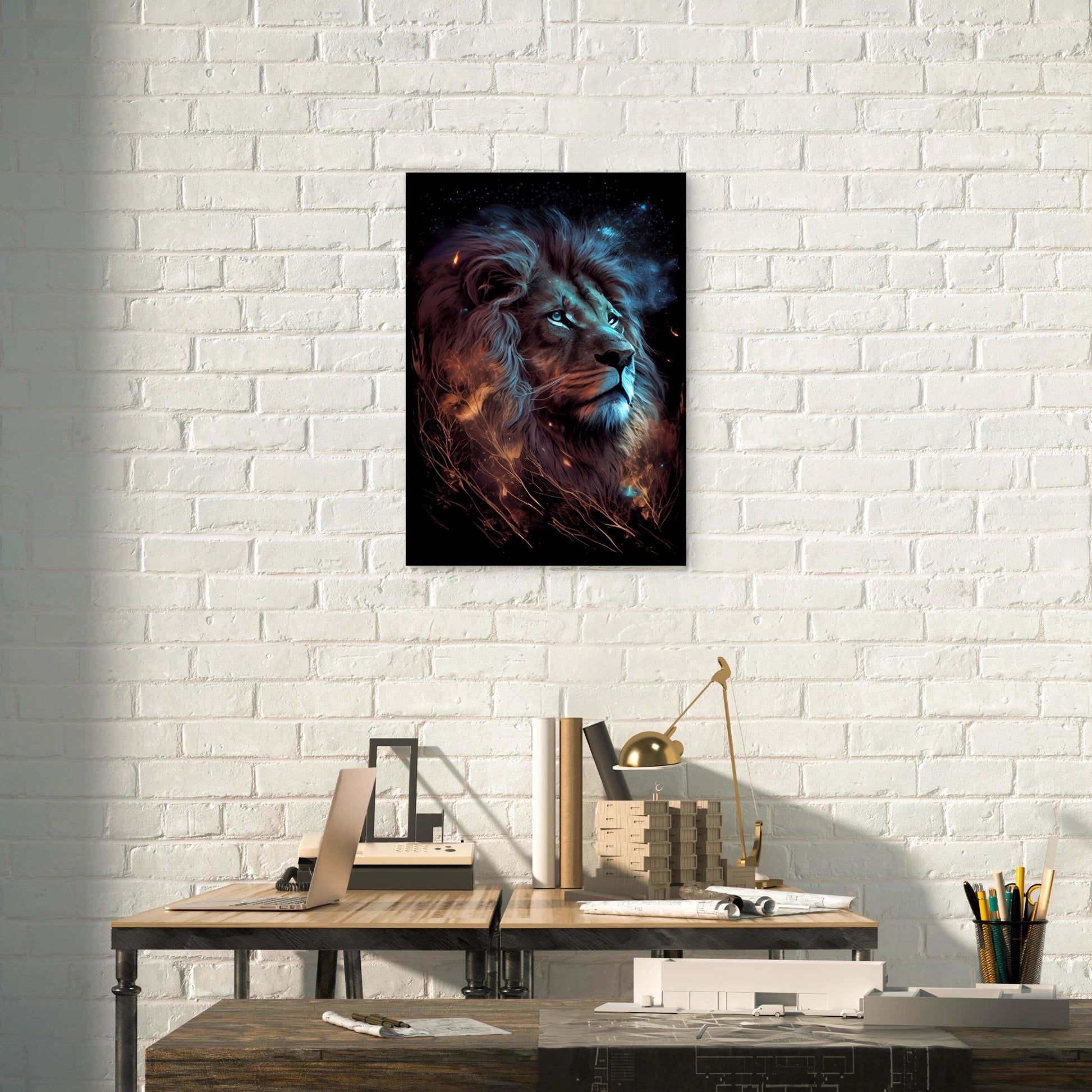 Cosmic Blue Lion Galaxy Mane 60x90cm Metal Print Ready to Hang - Bella Home Decor