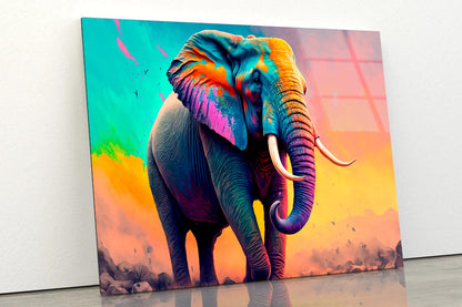 Elephant With Colorful Paint Acrylic Glass Print Tempered Glass Wall Art 100% Made in Australia Ready to Hang