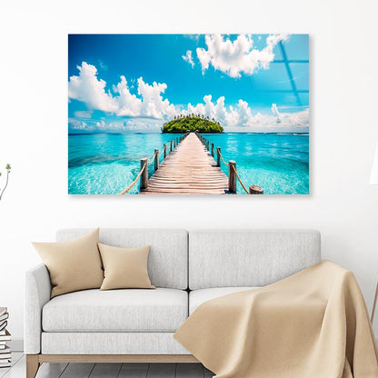 Beautiful Beach with A Wooden Walkway  Acrylic Glass Print Tempered Glass Wall Art 100% Made in Australia Ready to Hang