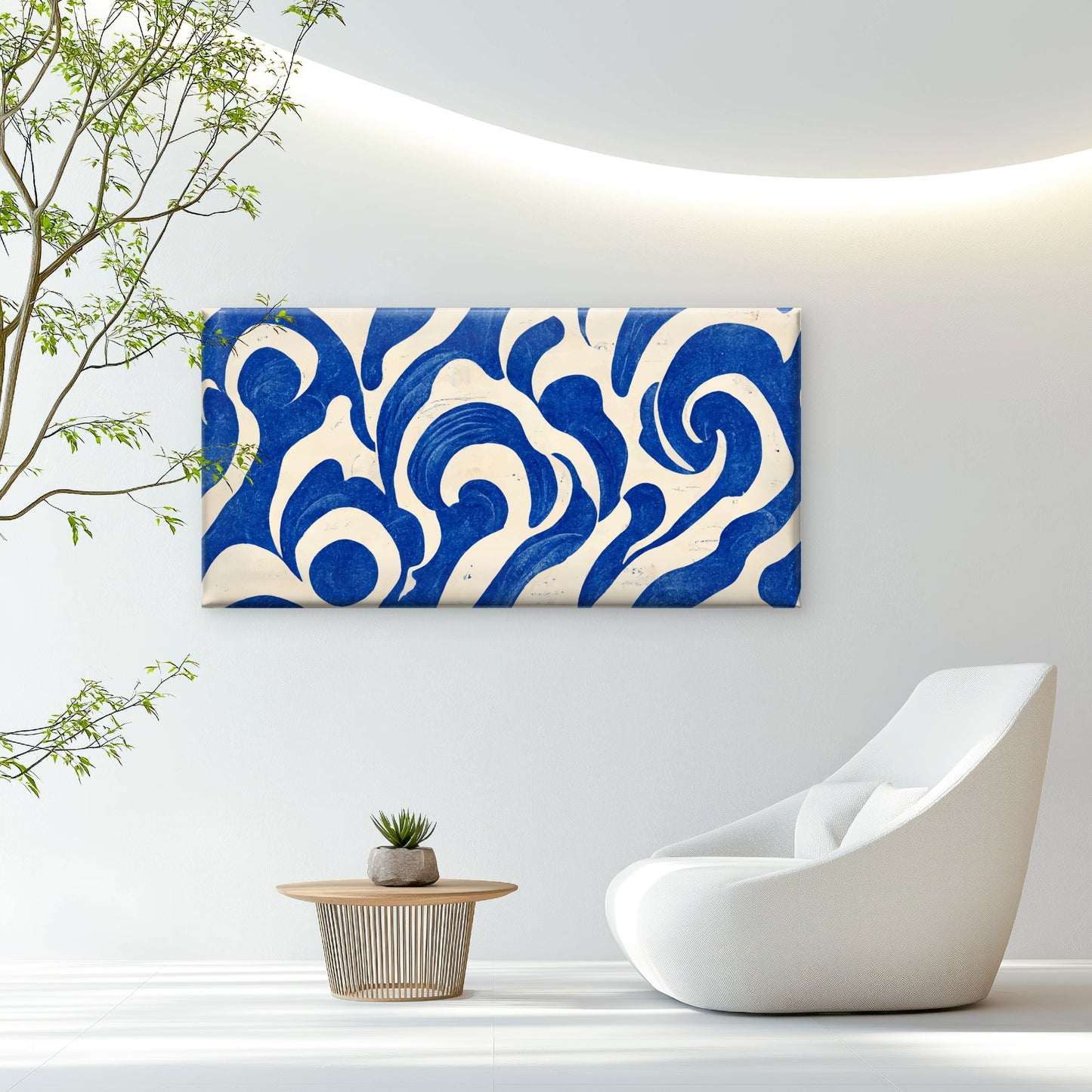 Blue White Wave Pattern Wall Art Canvas Office Home Room Framed 120x60cm# - Bella Home Decor