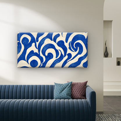Blue White Wave Pattern Wall Art Canvas Office Home Room Framed 120x60cm# - Bella Home Decor