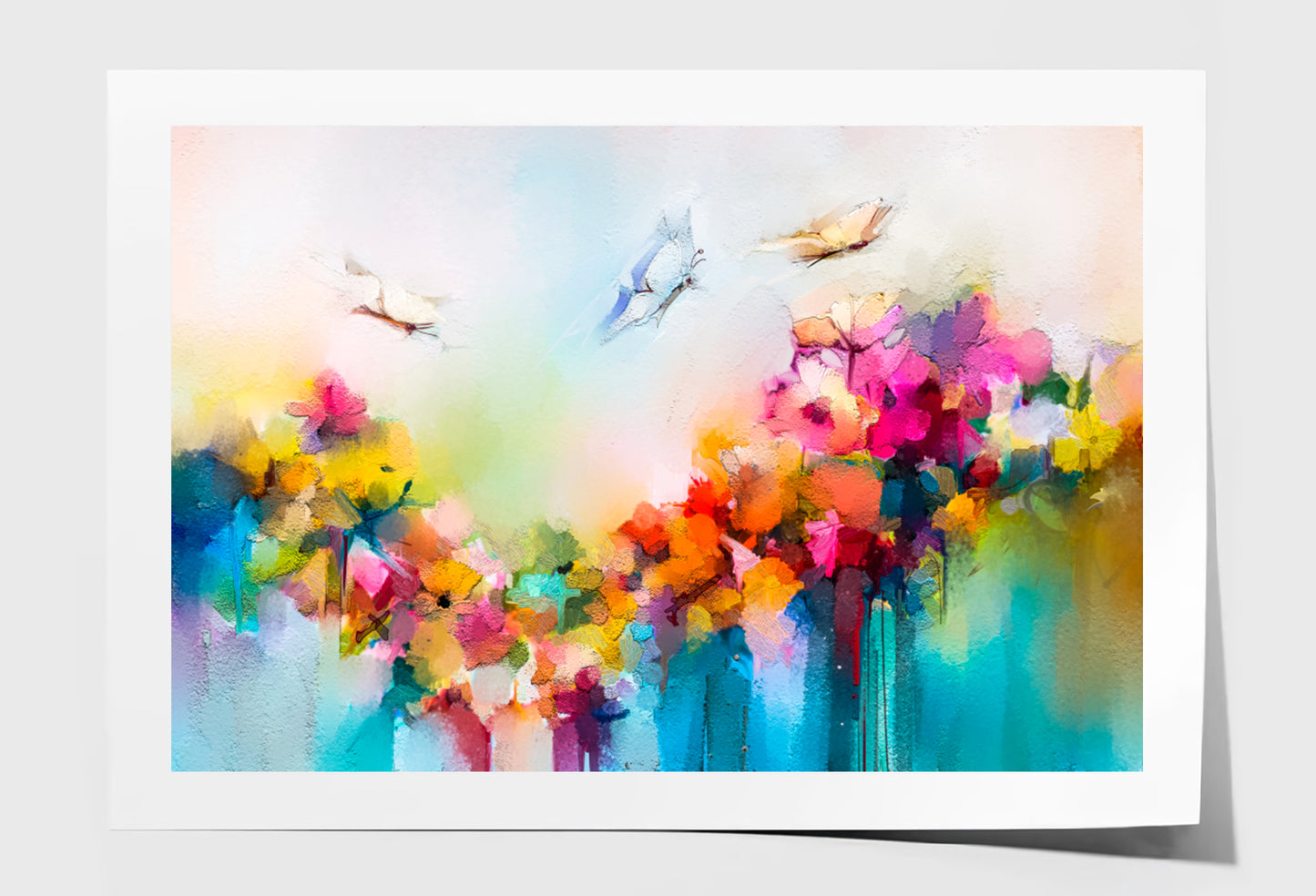 Butterfly Flying Over Spring Flower Oil Painting Wall Art Limited Edition High Quality Print Unframed Roll Canvas None