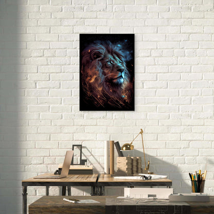 Cosmic Blue Lion Galaxy Mane 40x60cm Metal Print Ready to Hang - Bella Home Decor