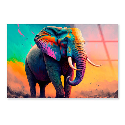 Elephant With Colorful Paint Acrylic Glass Print Tempered Glass Wall Art 100% Made in Australia Ready to Hang