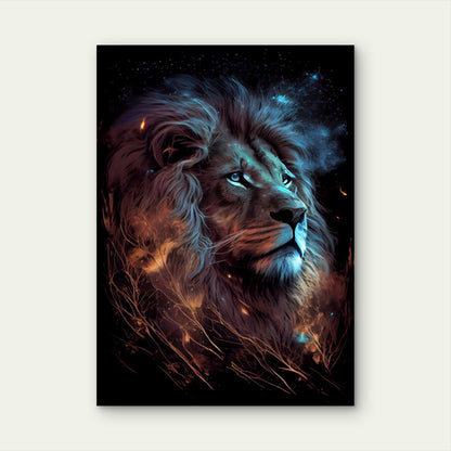 Cosmic Blue Lion Galaxy Mane 60x90cm Metal Print Ready to Hang - Bella Home Decor