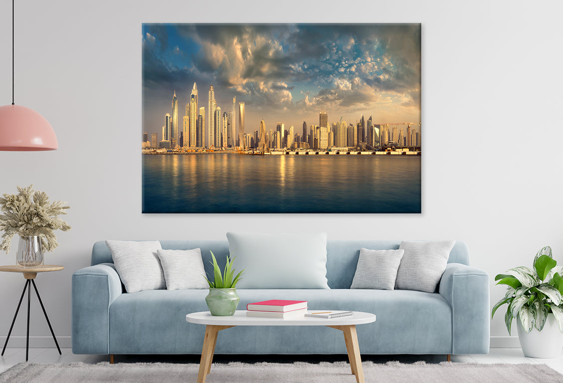 Dubai Skyline at Sunset Reflected Wall Art Decor 100% Australian Made - Bella Home Decor