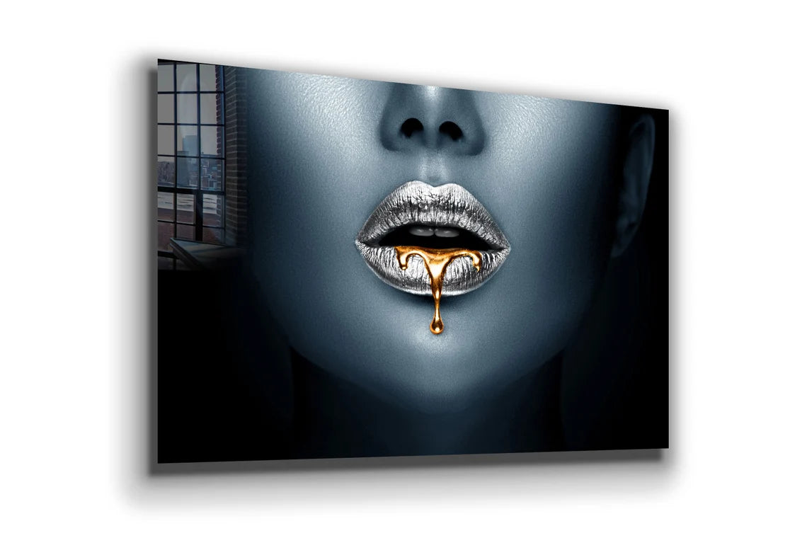 Woman Gold Silver Lips UV Direct Aluminum Print Australian Made Quality