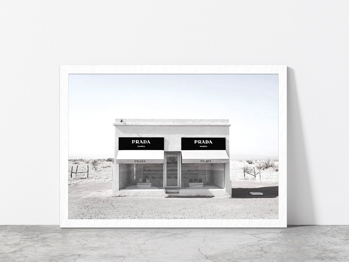 Fashion Store in Desert Faded Photograph Glass Framed Wall Art, Ready to Hang Quality Print Without White Border White