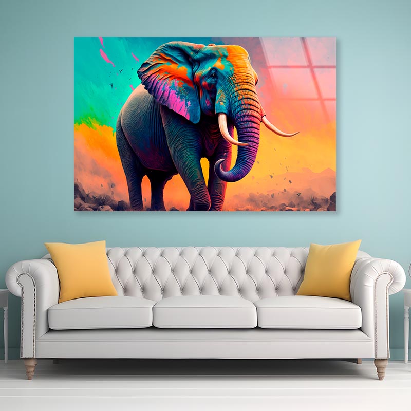 Elephant With Colorful Paint Acrylic Glass Print Tempered Glass Wall Art 100% Made in Australia Ready to Hang