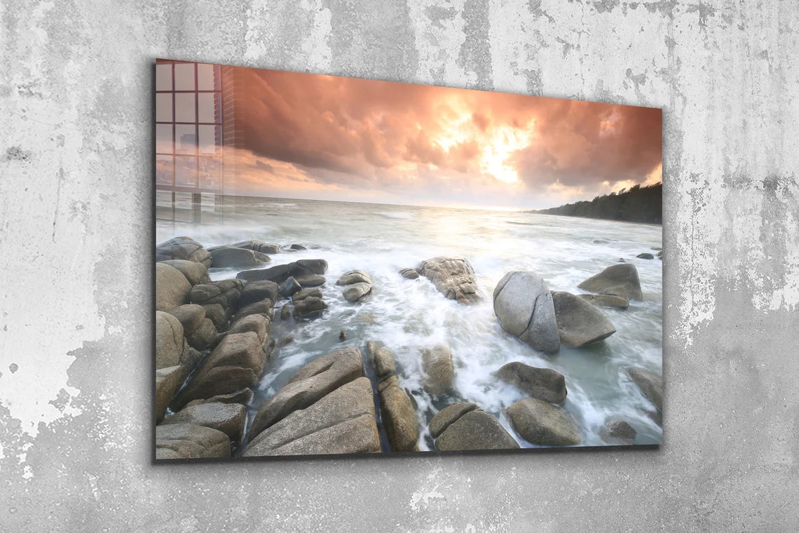 Rocky Sea Ocean Sunset UV Direct Aluminum Print Australian Made Quality