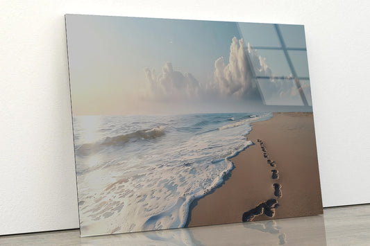 Beach with Waves and Clouds Acrylic Glass Print Tempered Glass Wall Art 100% Made in Australia Ready to Hang - Bella Home Decor