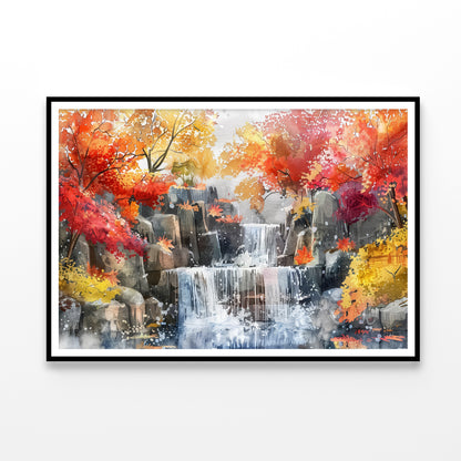 Waterfall Painting with Trees Home Decor Premium Quality Poster Print Choose Your Sizes - Bella Home Decor