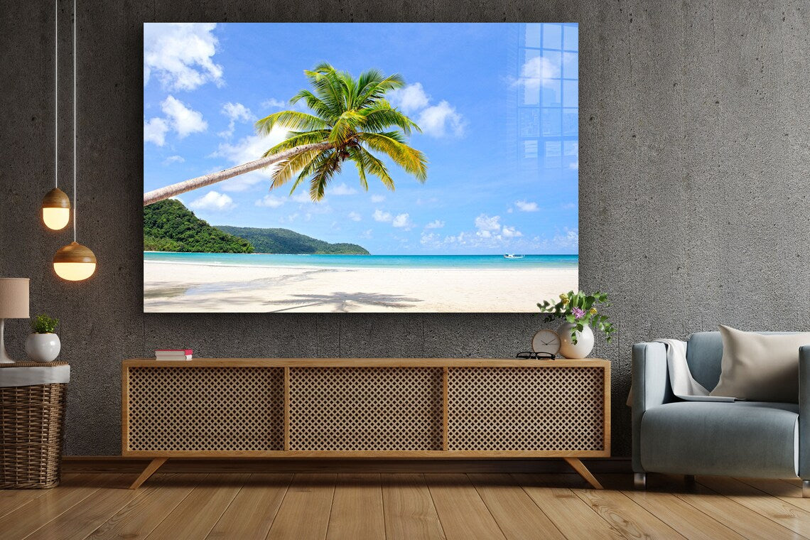 Palm Tree near Beach UV Direct Aluminum Print Australian Made Quality