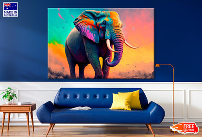 Elephant With Colorful Paint Wall Art Decor 100% Australian Made