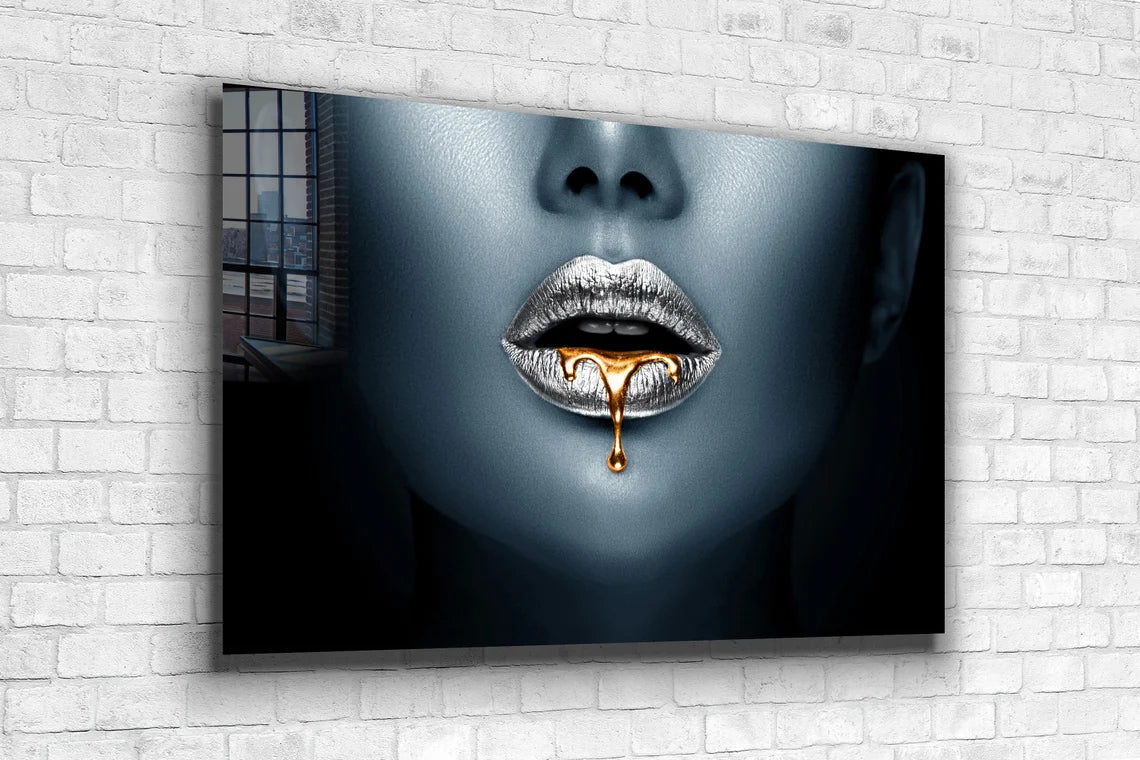 Woman Gold Silver Lips UV Direct Aluminum Print Australian Made Quality