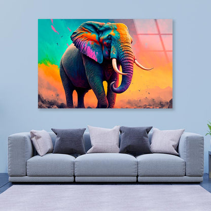 Elephant With Colorful Paint Acrylic Glass Print Tempered Glass Wall Art 100% Made in Australia Ready to Hang