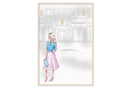 Stylish Woman with Fashion Store Wall Art Limited Edition High Quality Print Canvas Box Framed Natural