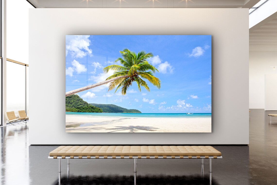 Palm Tree near Beach UV Direct Aluminum Print Australian Made Quality