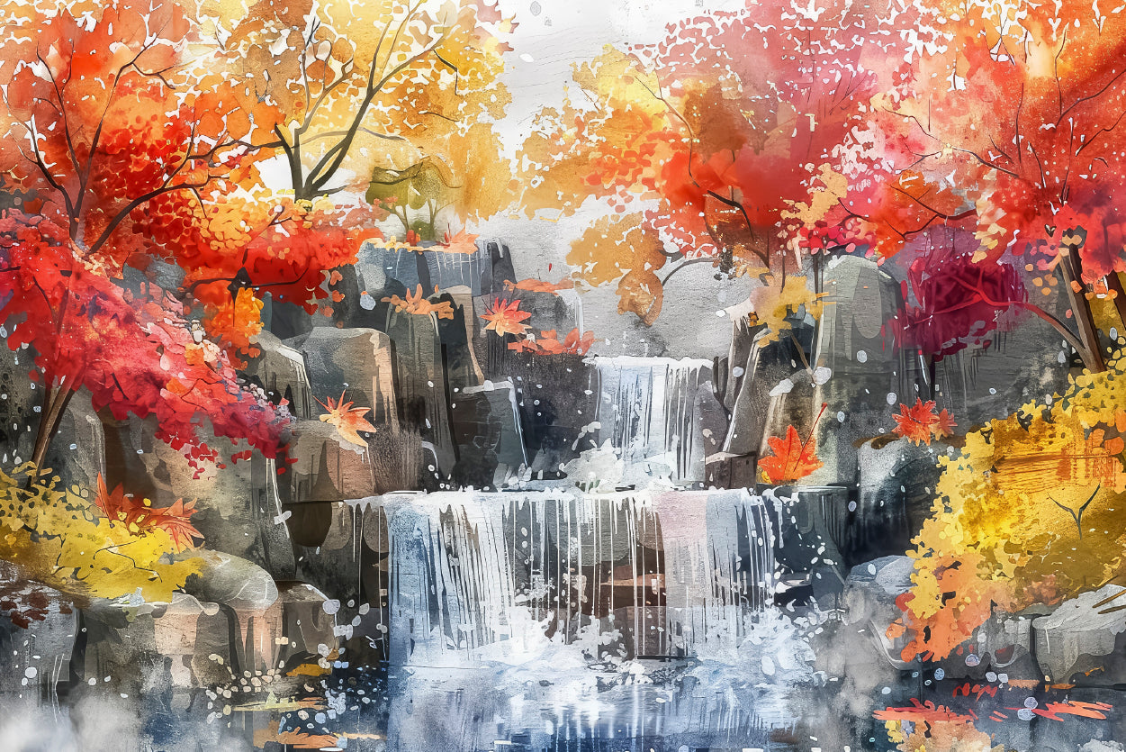 Waterfall Painting with Trees Print 100% Australian Made - Bella Home Decor