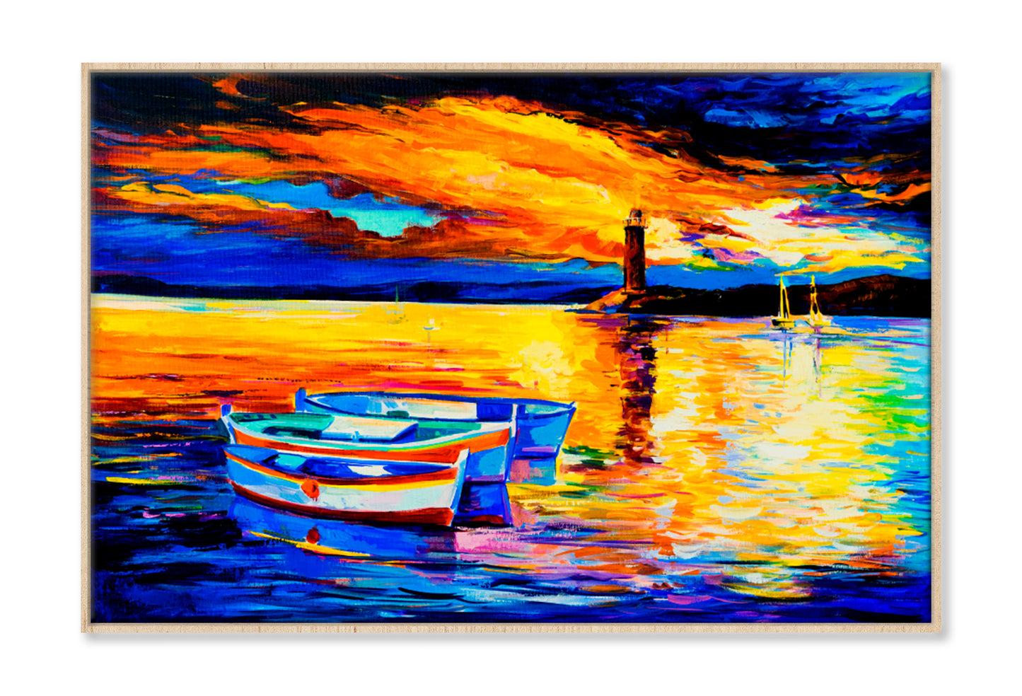 Beautiful Sunset and Boats Oil Painting Wall Art Limited Edition High Quality Print Canvas Box Framed Natural