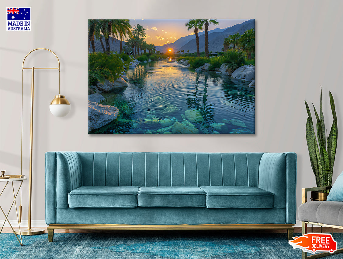 Serene Body of Water Surrounded By Rocks and Trees Print 100% Australian Made - Bella Home Decor