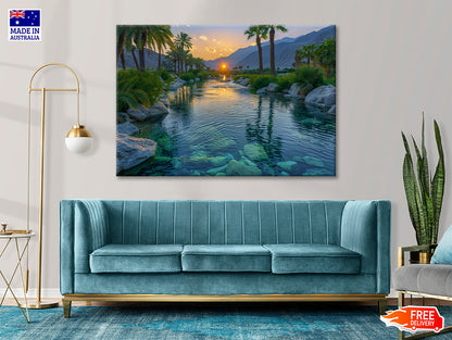 Serene Body of Water Surrounded By Rocks and Trees Print 100% Australian Made - Bella Home Decor