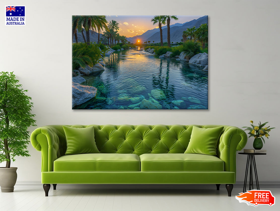 Serene Body of Water Surrounded By Rocks and Trees Print 100% Australian Made - Bella Home Decor