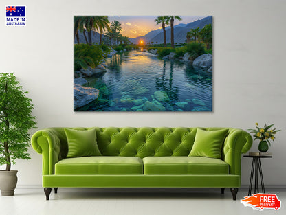 Serene Body of Water Surrounded By Rocks and Trees Print 100% Australian Made - Bella Home Decor