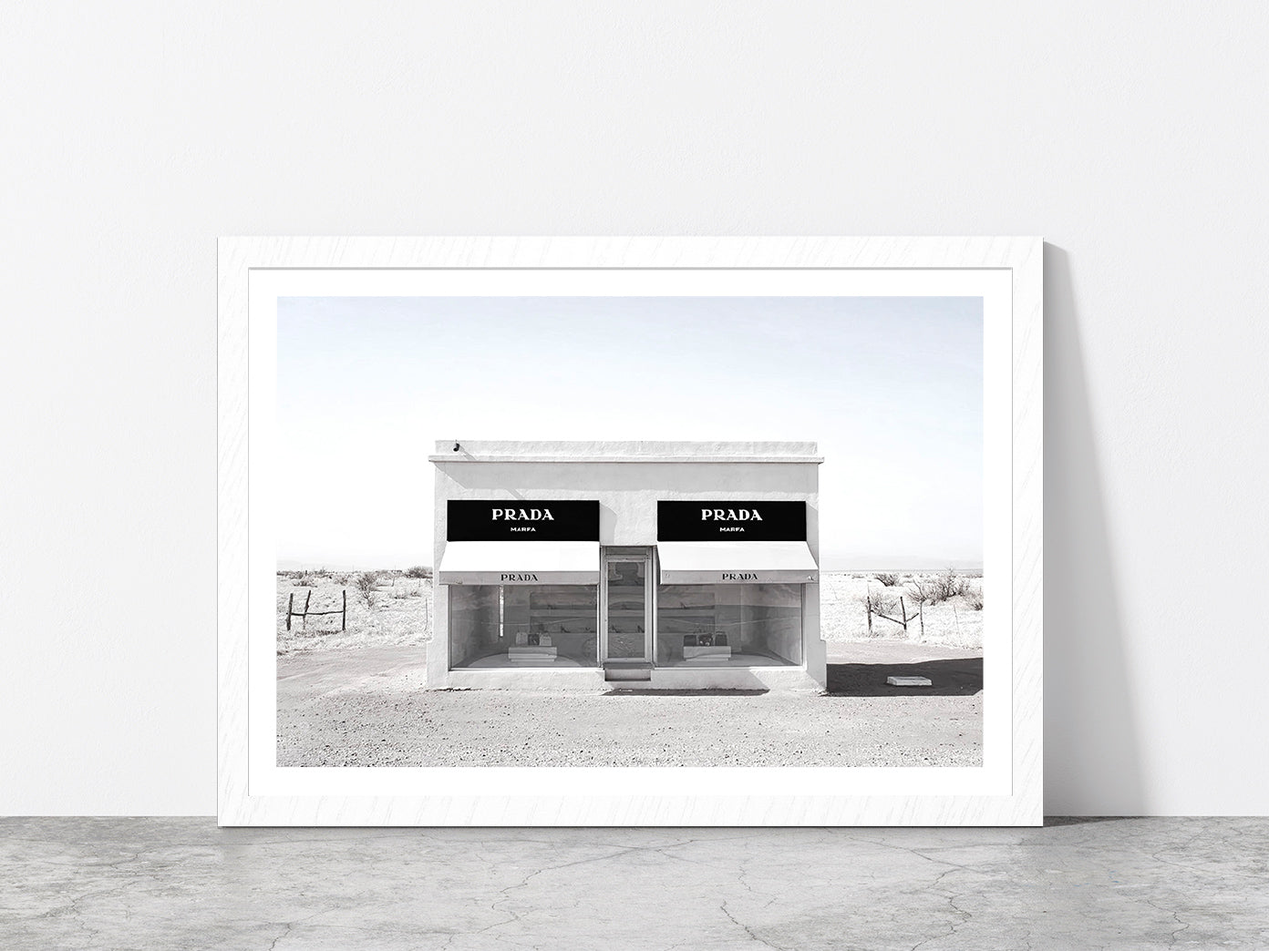 Fashion Store in Desert Faded Photograph Glass Framed Wall Art, Ready to Hang Quality Print With White Border White