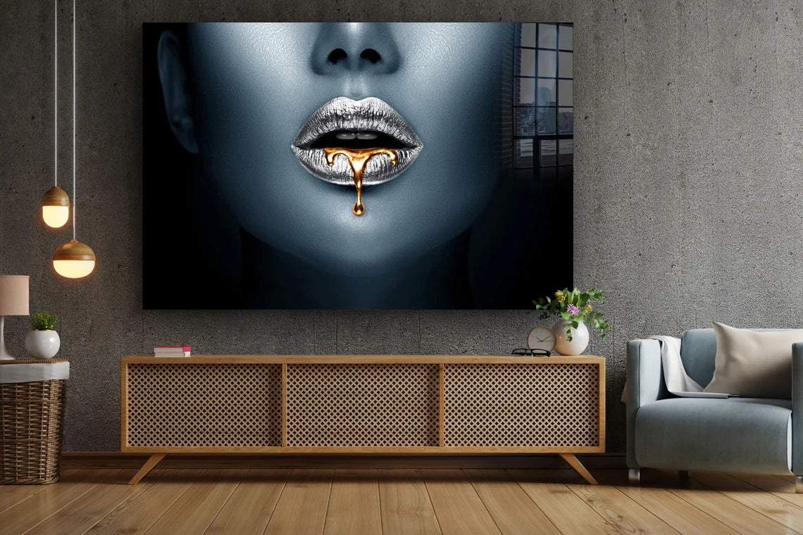 Woman Gold Silver Lips UV Direct Aluminum Print Australian Made Quality