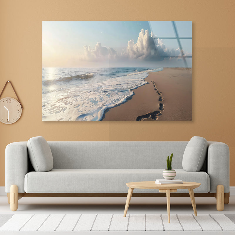 Beach with Waves and Clouds Acrylic Glass Print Tempered Glass Wall Art 100% Made in Australia Ready to Hang - Bella Home Decor