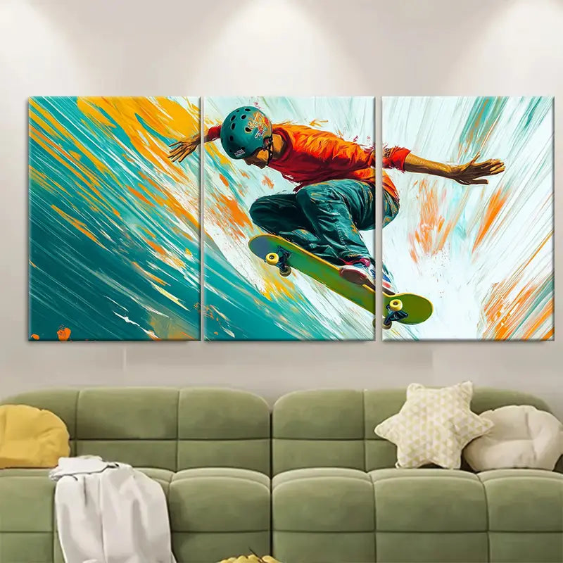3pcs Skateboarder Abstract Sports Design Wall Art Set Canvas Framed 40x60cm - High Quality Print 100% Australian Made Wall Canvas Ready to Hang