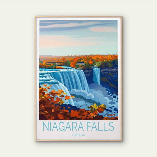Niagara Falls in Canada, Trees in Autum Travel Poster Print Wall Art
