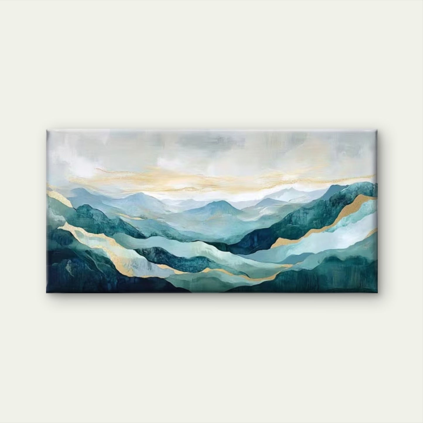 Blue Tones Golden Abstract Wall Art Canvas Office Home Room Framed 120x60cm