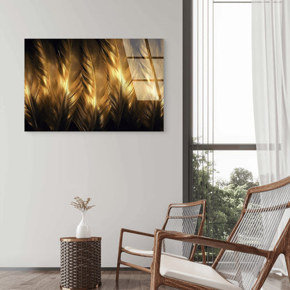 Golden Feathers Abstract  Acrylic Glass Printing Wall Art Australian Made Quality