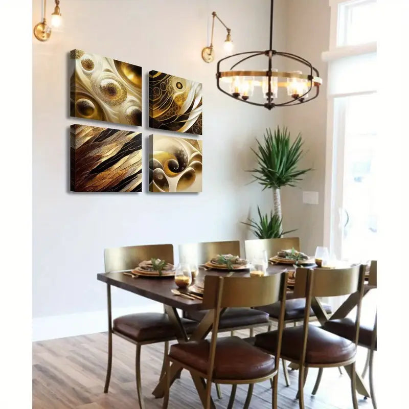 4pcs Black and Golden Picture Bedroom Wall Art Canvas Framed - Bella Home Decor
