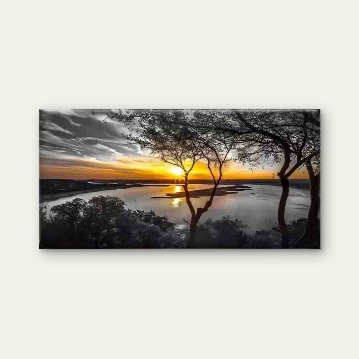 Sunset Lake View Wall Art Canvas Office Home Room Framed 120x60cm - Bella Home Decor